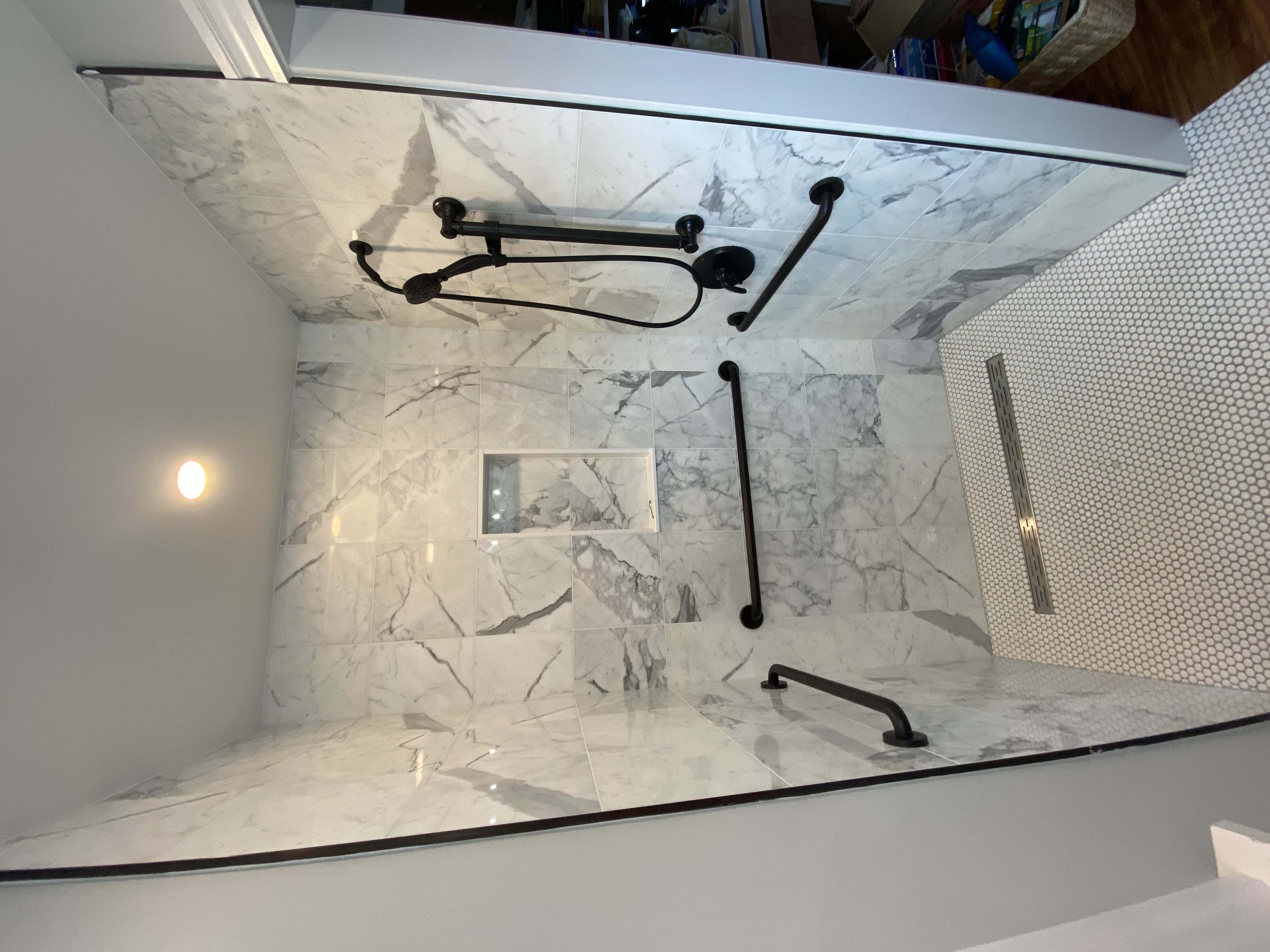 Bathroom shower with black fixtures